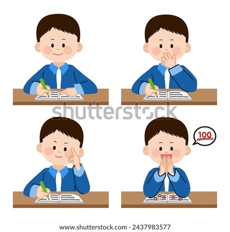 a boy studying hard at his desk
