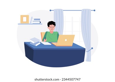 A Boy Studying From Home During Quarantine