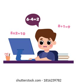 Niño estudiando en casa. Educación en el hogar - Vector