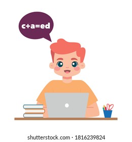 Boy studying in home. Home education - Vector