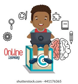 boy studying online isolated icon design, vector illustration  graphic 