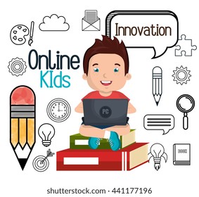 boy studying online isolated icon design, vector illustration  graphic 