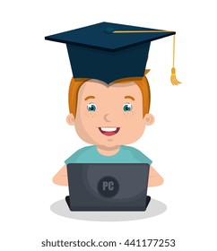 boy studying online isolated icon design, vector illustration  graphic 