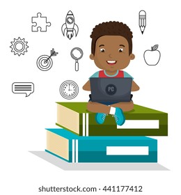 boy studying online isolated icon design, vector illustration  graphic 