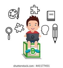 boy studying online isolated icon design, vector illustration  graphic 
