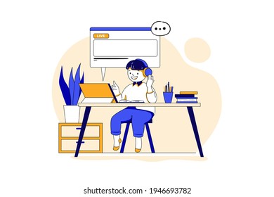 Boy Studying Online Using Tablet Vector Illustration concept. Flat illustration isolated on white background.