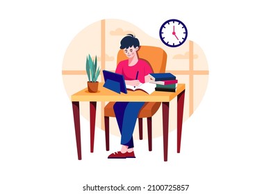 Boy studying online using tablet Illustration concept. Flat illustration isolated on white background