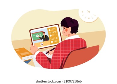 Boy studying online using tablet Illustration concept. Flat illustration isolated on white background