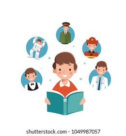 Boy studying think about his future job