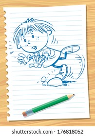 Boy stumbles on a rock.