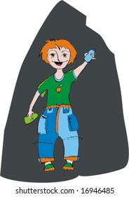 boy in stylish clothes with an aerosol paint in hands