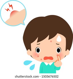 Boy suffering from acne on his face