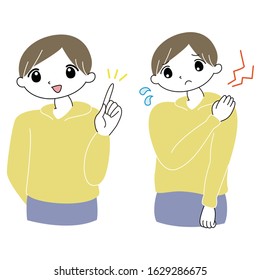 A boy suffering from stiff shoulders
