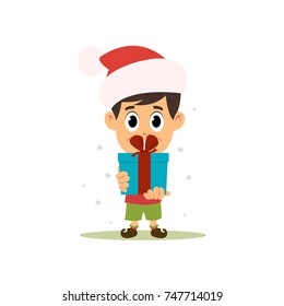 the boy in the suit of Santa's assistant with presents. vector