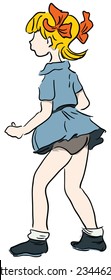 Boy in summer clothes jumping in length. Vector illustration.