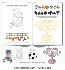 Boy Summer Sport, the labyrinth simple maze for nerdy children. Search hidden way, the educational game for kids.