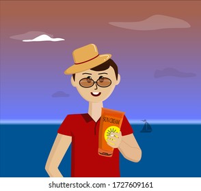 Boy with sunblock cream spf