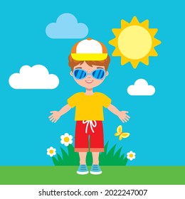 A boy in sunglasses. Children's illustration.