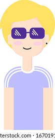 Niño con gafas de sol, ilustración, vector sobre fondo blanco.