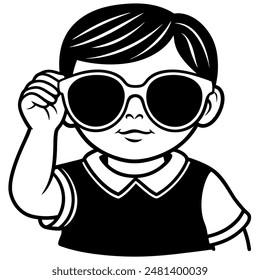 Boy in sunglasses with unique features and hairstyle in black and white drawing