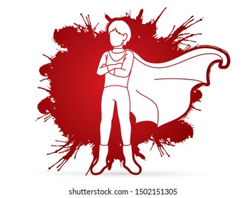 Boy super hero action cartoon graphic vector.