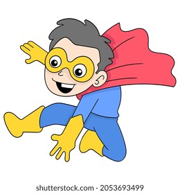 boy superhero come to save you, vector illustration art. doodle icon image kawaii.