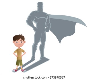 Boy Superhero Concept 2: Conceptual illustration of little boy with superhero shadow. 