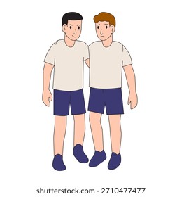 Boy Supported by Friend. Vector Illustration