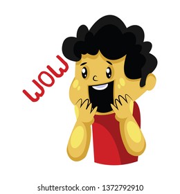 Boy supprisingly saying Wow vector sticker illustration on a white background