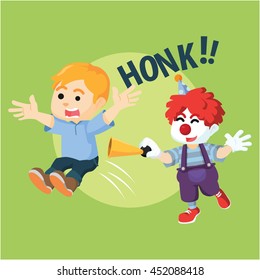 Boy suprised with clown