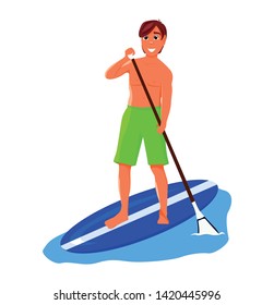 Boy with surfboard. Surfer vector illustration