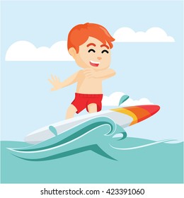 boy surfing at sea