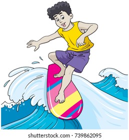 boy surfing at sea