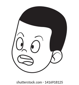 boy with surprised face avatar cartoon character profile black and white vector illustration graphic design