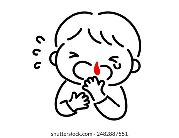 A boy is surprised and panicked by a nosebleed