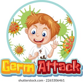 A boy surrounded by germs illustration