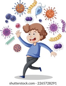 A boy surrounded by germs illustration