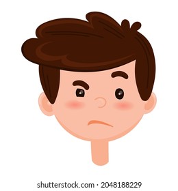 boy suspicion and distrust face avatar. Kids emotions vector icon. Vector illustration