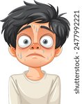 A boy with sweat and anxious expression
