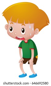 Boy with sweats on his face illustration