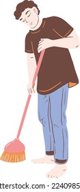 A boy sweeping floor illustration