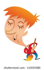 Boy Sweeping and Whistling