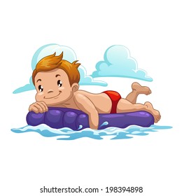 Boy Swim On The Air Mattress, Vector