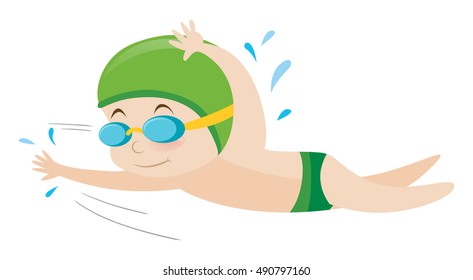 Boy Swimming Freestyle Water Illustration Stock Vector (Royalty Free ...