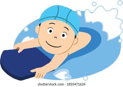 Un niño está nadando con kickboard