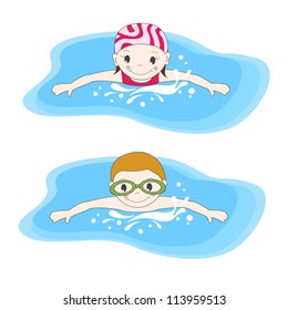 Boy and swimming in the pool