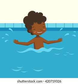 Boy in a swimming pool. boy having fan and splashing in the water