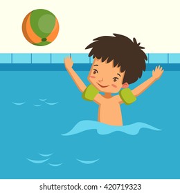 Children Pool Vector Illustration Swimming Children Stock Vector ...