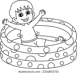 Página Niño en Piscina Verano Coloración Aislada