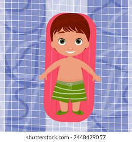 el niño está nadando en la piscina. Ilustración vectorial. vacaciones de verano o vacaciones